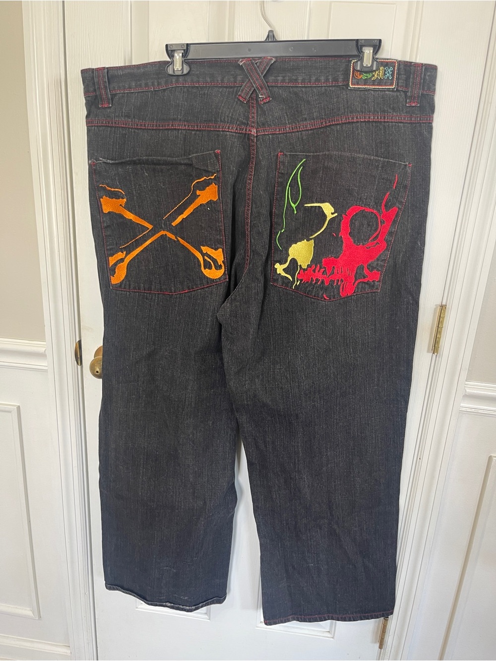 SMX Baggy Jeans Size 48X33 Skull  Bones Embroidered Y2K Hip Hop Grunge